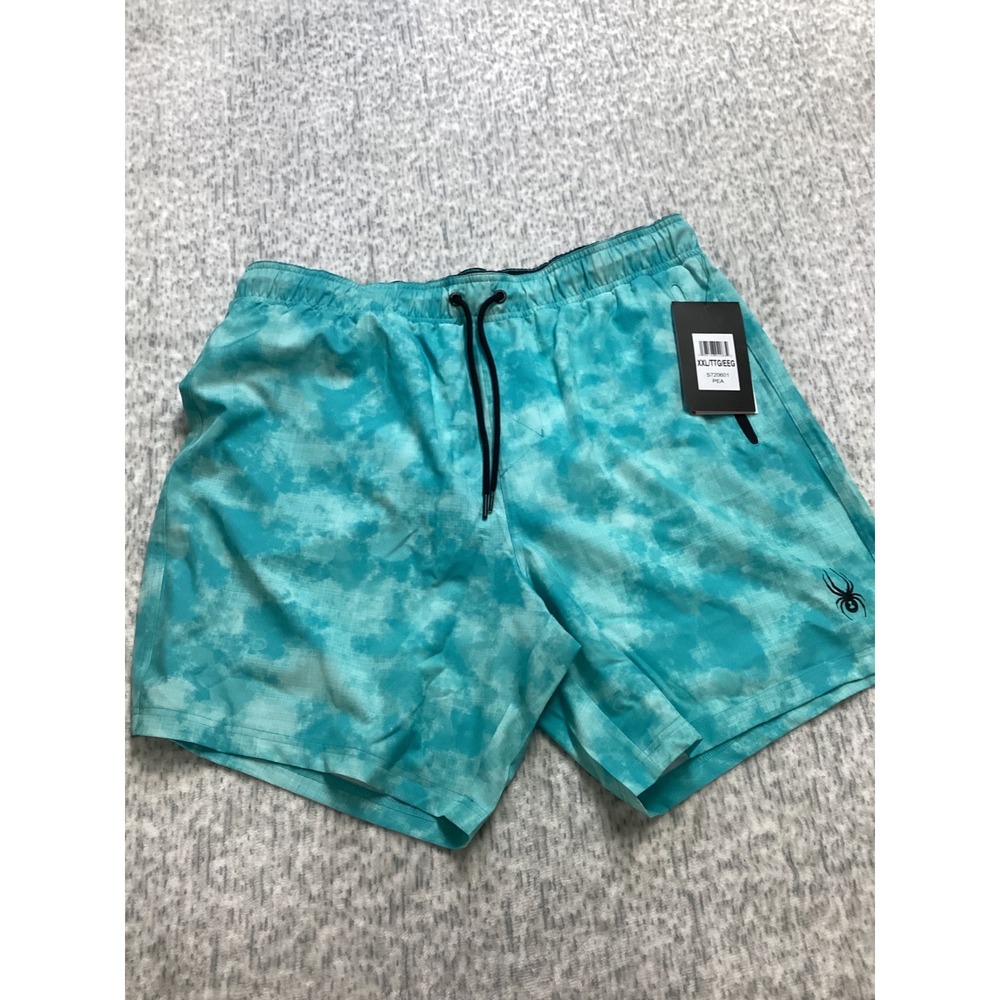 Spyder Swim Mens XXL Teal Cloud Wash Tie Dye Board Shorts Trunks S720601 NEW